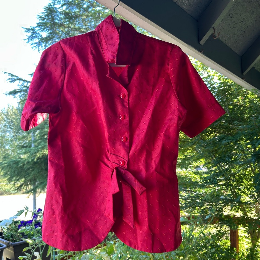 Vintage 1960s Red Blouse With Bow